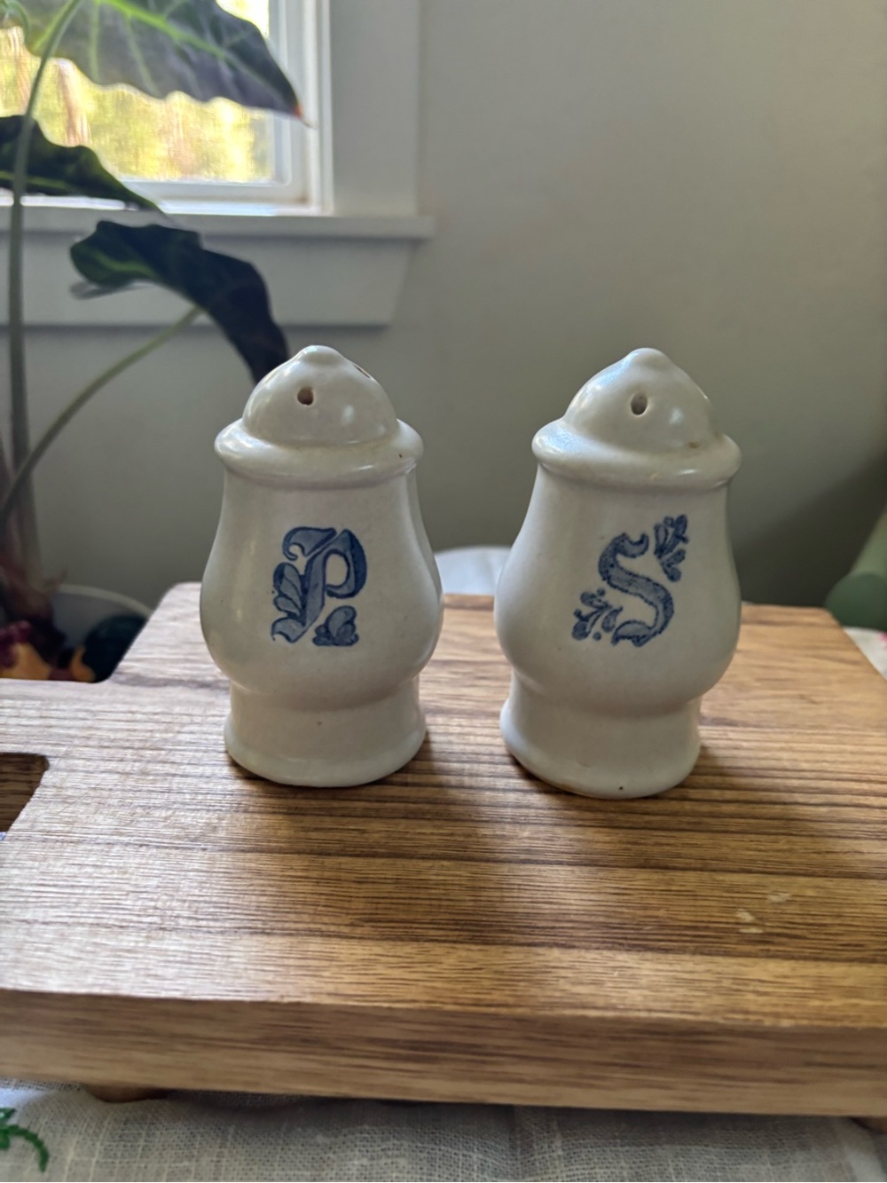 Vintage Ceramic Pflatzgraff Blue Monogram P & S Salt and Pepper Shakers
